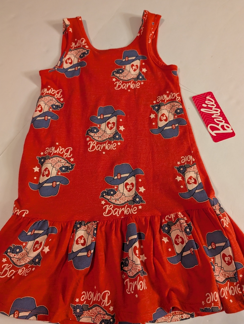 Barbie Red Dress with Navy Cowgirl Hat Print XS 4/5